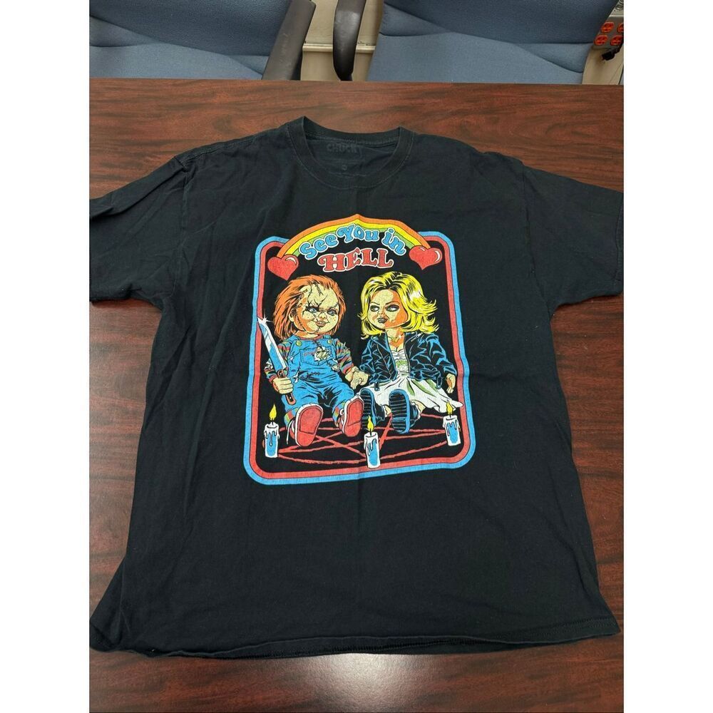Chucky and Tiffany Black Graphic Short Sleeve Tee Size X-Large
